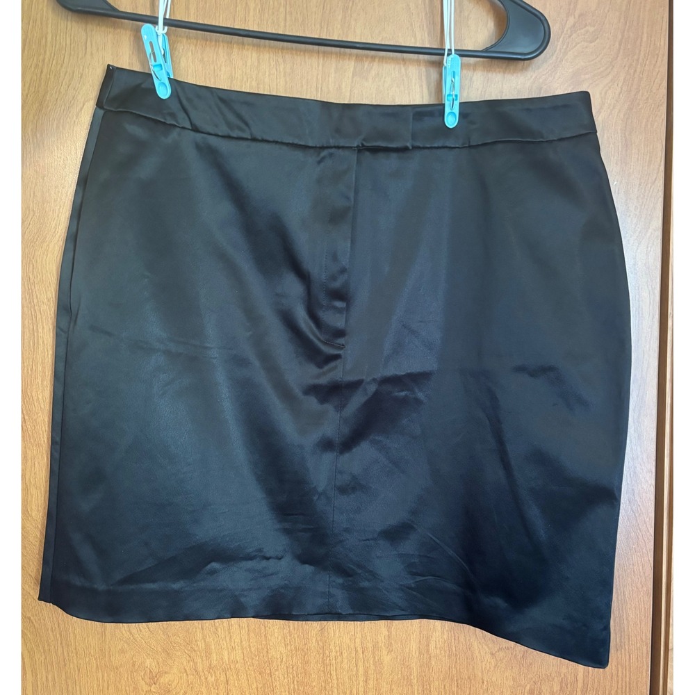 Esprit De Corp Black Satin Mini Skirt Vintage Style 13/14 Solid Acetate Blend
